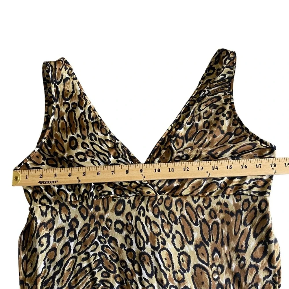 Vintage Leopard Print Nylon‎ Chemise Top Tank with Side Slits Women's Medium